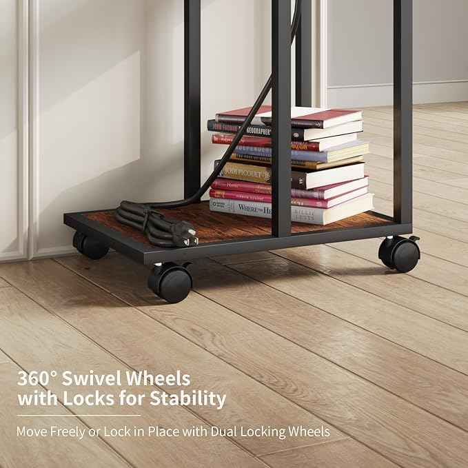 C Shaped End Table - C Table on Wheels - Bedside Table with Wheels, Power Outlet and USB - Sofa Table for Living Room, Bedroom, Small Spaces - 27.2'' High, Brown