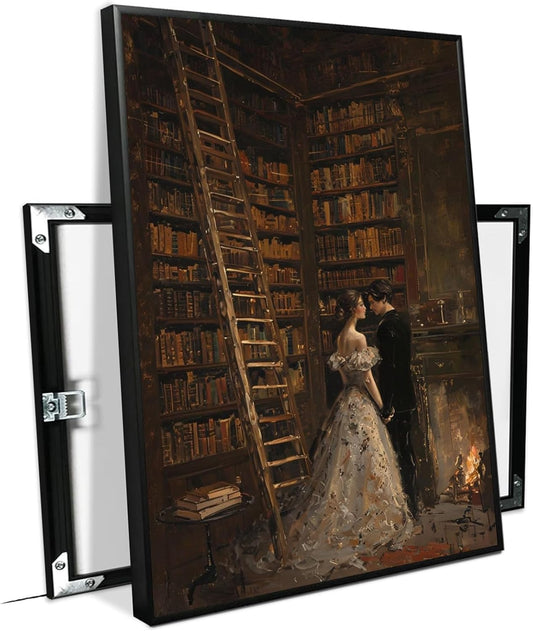 JFHCQJPK Gothic retro library scene decoration melancholy calm art college style wall aesthetic antique style home decoration suitable for bedroom living room12x16in Metal blackFramed