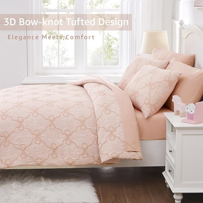 Twin Comforter Set with Sheets for Girls-5 Pieces Twin Bedding Sets with Orange Pink Comforter, Sheets, Pillowcase & Sham for Kids (Orange Pink Diamond, 66" X 86")