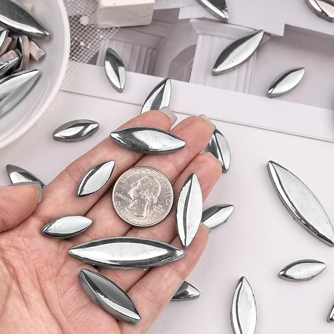Artspac Petal Ceramic Mosaic Tiles for Crafts, 200g Silver Flower Tiles Mosaic Pieces for Christmas DIY Crafts, Holiday Mosaic Art & Garden Decor