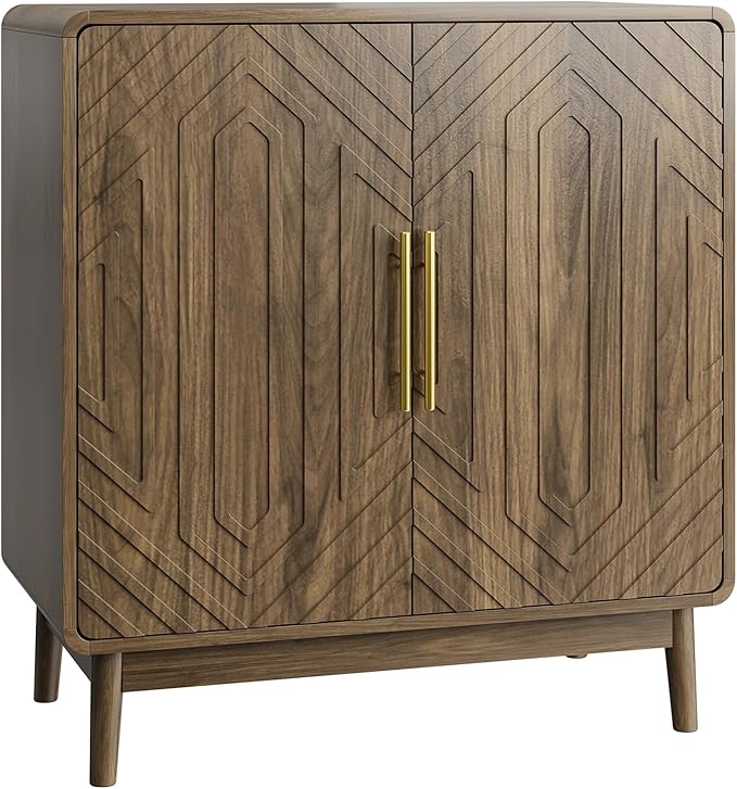 Ball & Cast 32" Modern Sideboard Cabinet with Storage, Carved 2-Door Buffet w/Adjustable Shelves & Solid Wood Legs, Credenza & Accent Cabinet for Living Room, Entryway, Kitchen,Dining Room,Walnut