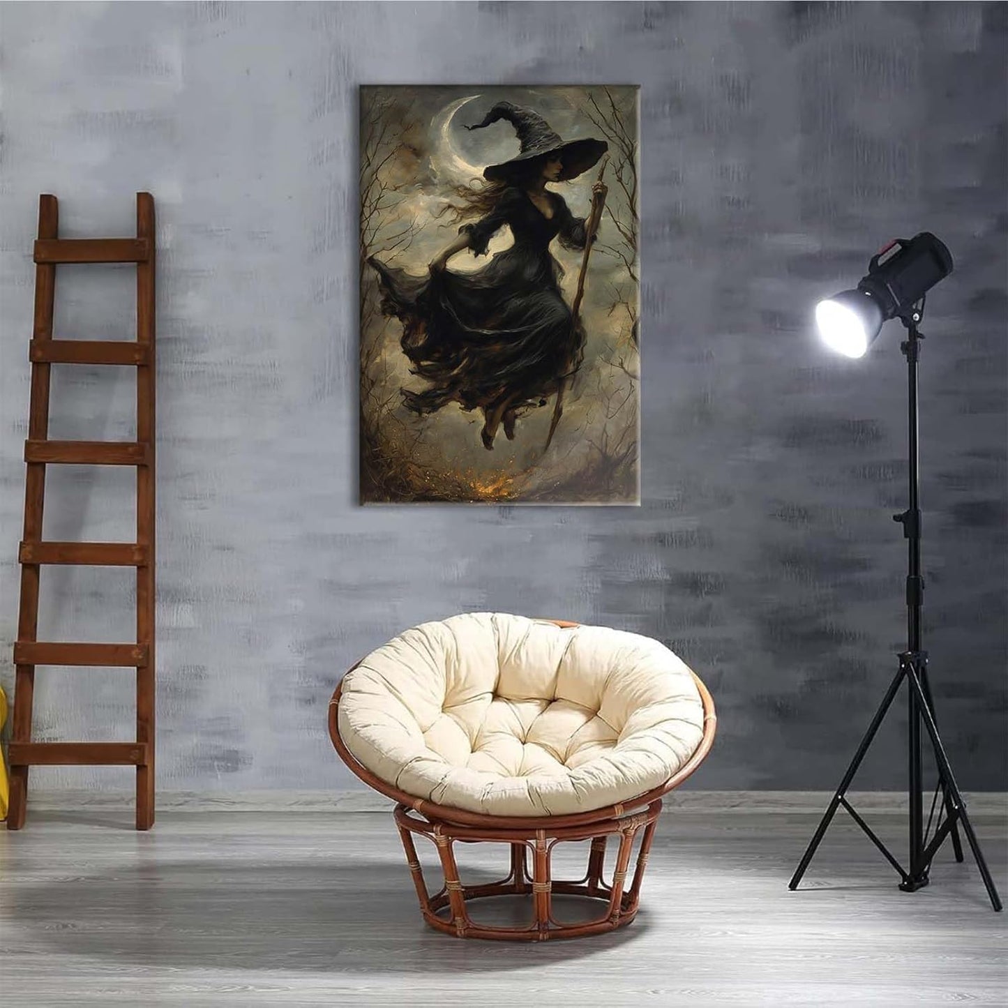 Witch in the Forest Halloween Print Wall Art Poster Witch Decor Vintage Print Dark College Wall Art Victorian Gothic Room Decor Canvas Wall Print16x24in Wood Framed
