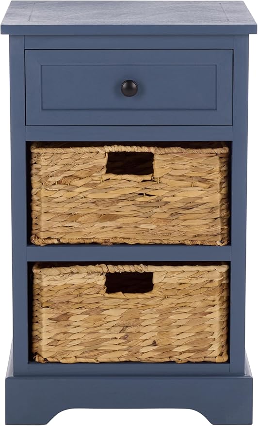 SAFAVIEH Home Collection – Carrie Blue 3-Drawer Storage Side Table, Mixed-Material Cottage Design, Fully Assembled (AMH5700K)