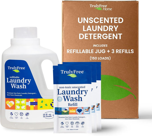 Laundry Wash Detergent for Sensitive Skin, Gentle & Safe for Baby Clothes | Plant-Based, Natural Ingredients | Unscented | Include 1 Refillable Bottle (150 Loads) - Décor Diaries