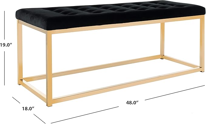 SAFAVIEH Home Collection – Reynolds Black Tufted Upholstered Accent Bench, Modern Parsons-Style Open Frame Bench with Brass Legs for Bedroom, Entryway or Living Room (FOX6225E)