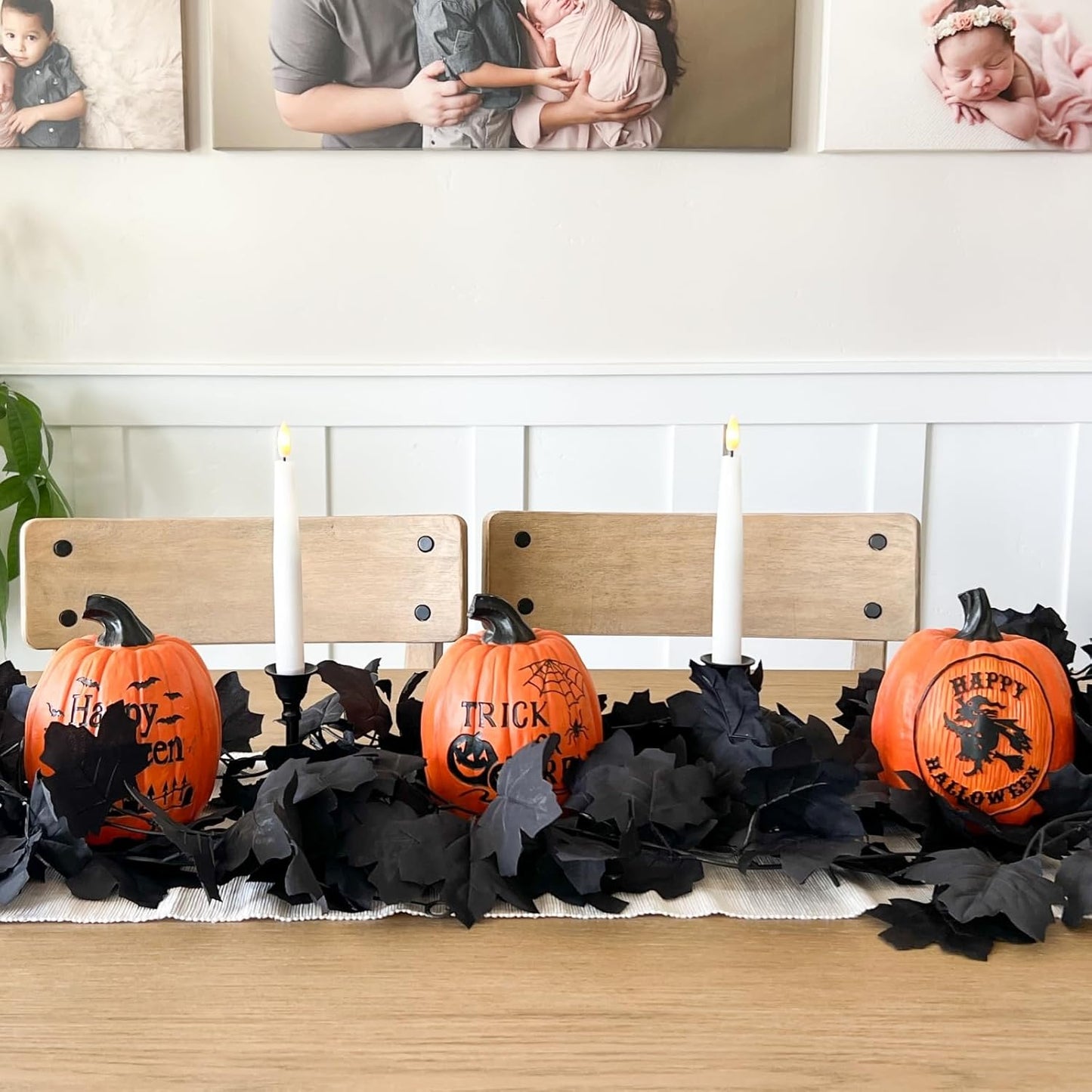 CQURE 3 Pack Black Fall Leaf Garland,Total 17.7t Halloween Garland Hanging Vines Artificial Fall Maple Leaves Thanksgiving Decor for Home Wedding Fireplace Christmas