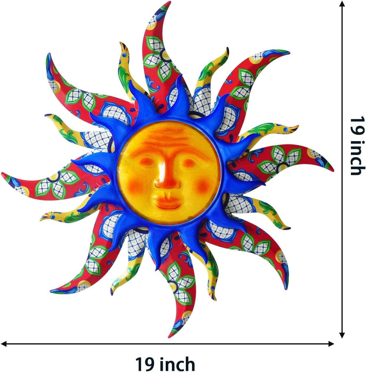 wotieuns Sun Metal Wall Art Outdoor Decor 19Inch Sun Wall Decor Suitable for Living Room Bedroom Porch Patio Fence Garden Decor