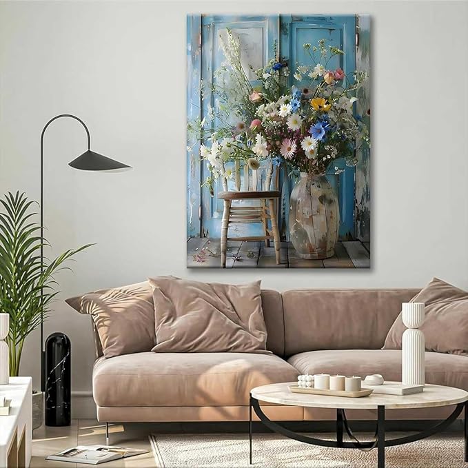 Paint by Numbers Kit for Adults Framed, Wildflower Bouquet in Rustic Vase, DIY Oil Painting, Pre-Printed Canvas Wall Art Home Decor Gift, 16x20inch Framed, 24 Colors