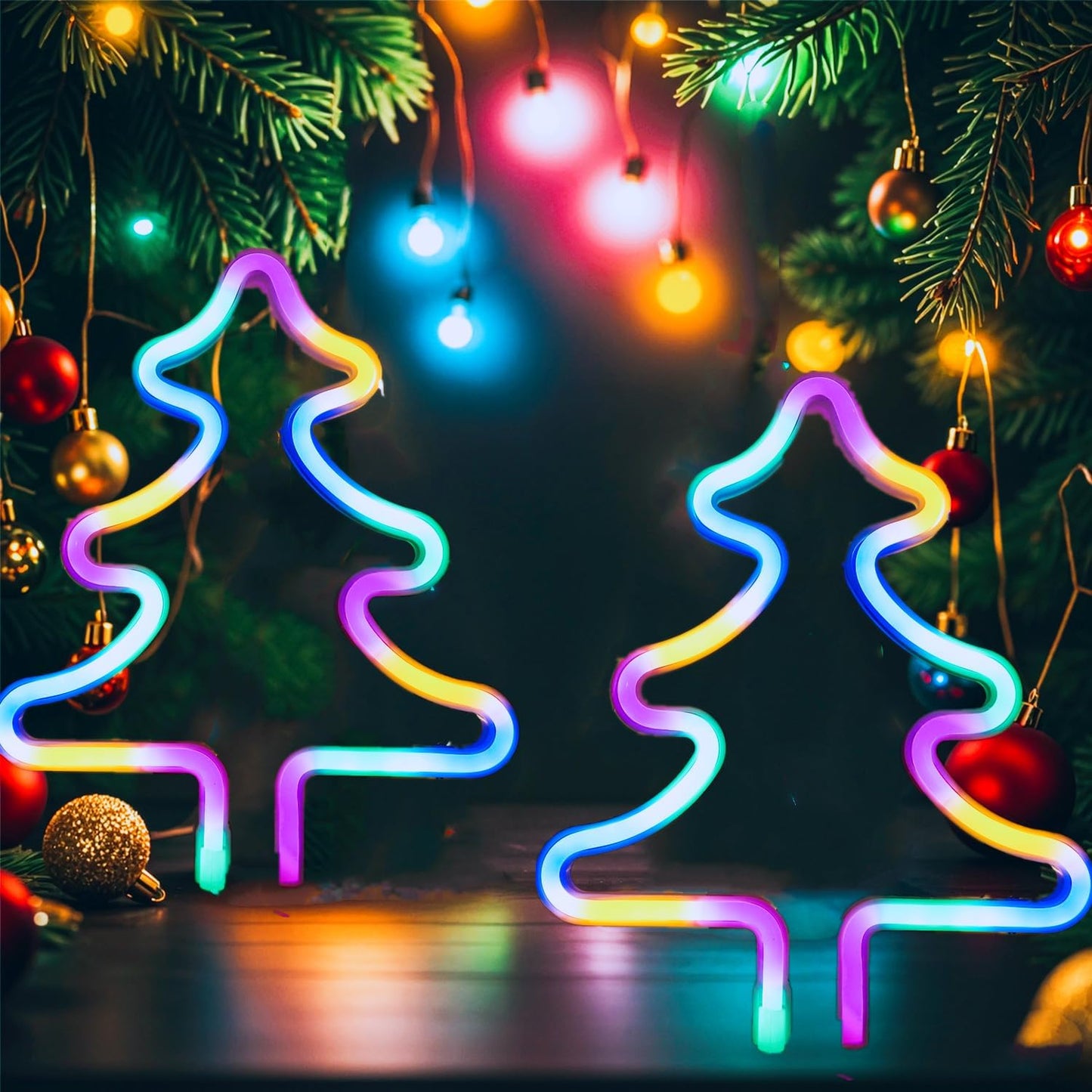 Christmas Tree Neon Light Signs for Bedroom Bedside Dorm Wall Decor,Neon Light up Christmas Decor LED Night Lights Table Ornaments Gifts for Kids Friends Christmas Party,Battery Powered or USB Powered