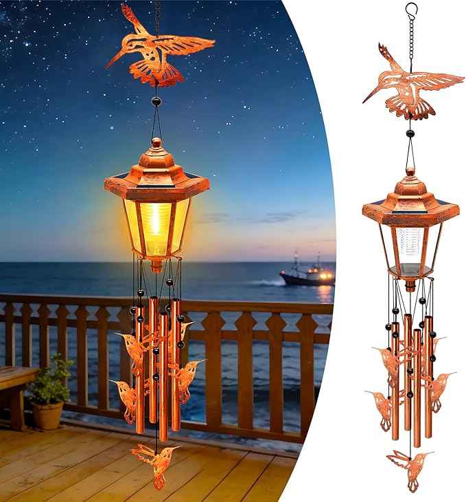 Hummingbird Solar Wind Chimes for Outside, Birthday Gifts for Mom Women Grandma Mother's Day Memorial, 34-Inch Windchimes with Wind Spinner, Outdoor Hanging Solar Lights Waterproof Yard Garden Decor