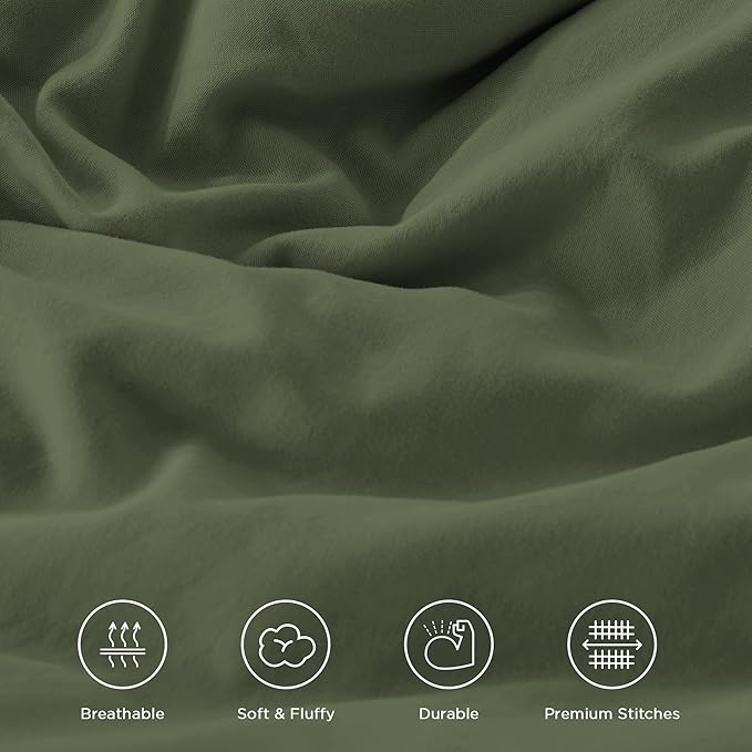 Andency Olive Green Full Size Comforter Set (79x90Inch), 3 Pieces Fluffy Shabby Chic Ruffle Bedding Comforter Sets, All Season Soft Lightweight Microfiber Bed Set