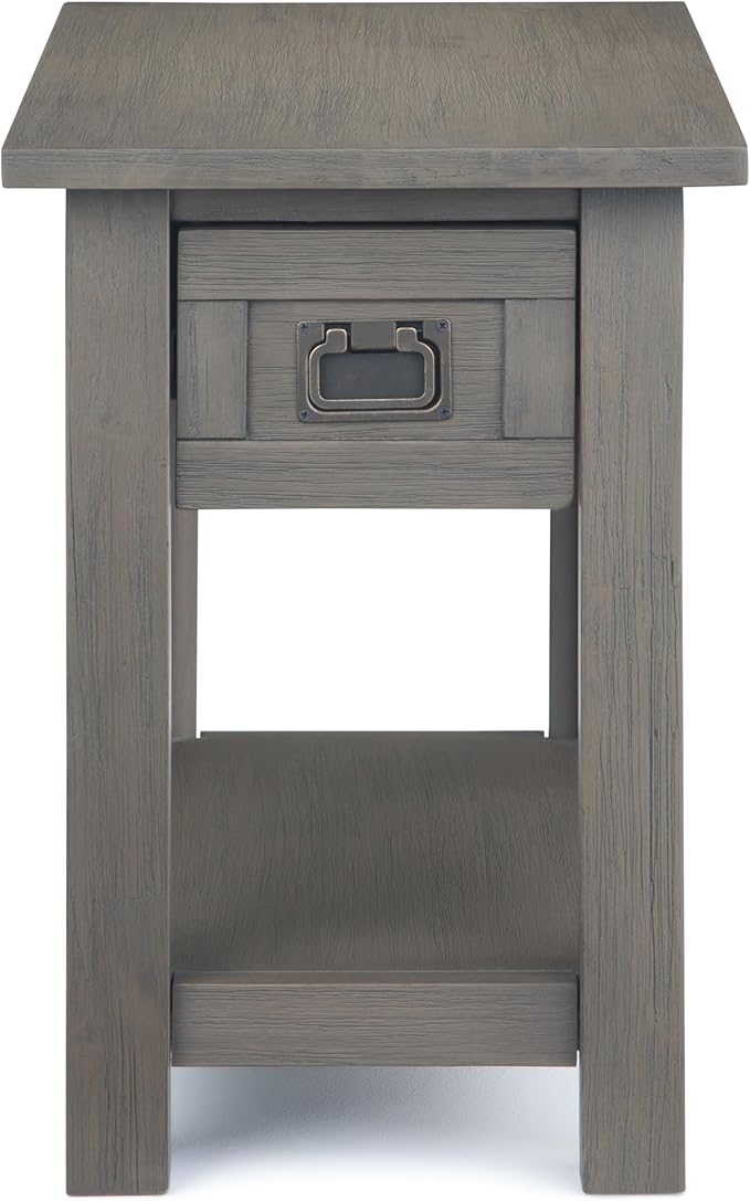 SIMPLIHOME Monroe Narrow Side Table – 14 inch Wide Solid Acacia Wood Narrow End Table in Farmhouse Grey, Rustic Contemporary Accent Table for Living Room with Drawer and Shelf