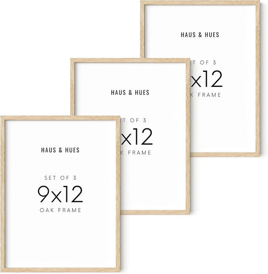 HAUS AND HUES Set of 3 9x12 Picture Frames - Wooden Natural Wood Frames, 12x9 Frame Set (Beige Oak)