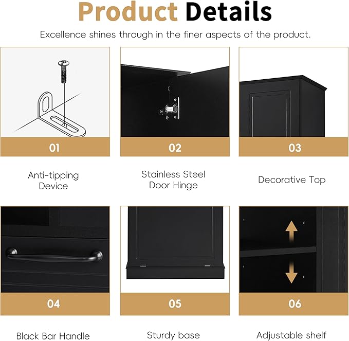 68" Tall Bathroom Storage Cabinet with Two Doors and Laundry Hamper for Home Display Organizer, Adjustable Shelf, Gray