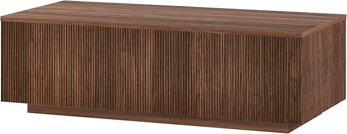 Henn&Hart 48" Fluted Rectangular Low-Profile Coffee Table with Ribbed Base for Living Room, Family Room, or Office, Medium Walnut