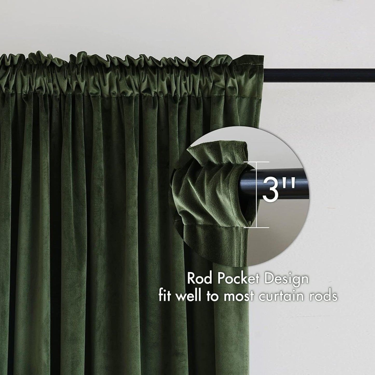 MIULEE Olive Green Velvet Curtains Thermal Insulated Blackout Curtain Drapes for Bedroom Living Room Darkening 100 Inches Long Curtains Panels Rod Pocket Set of 2