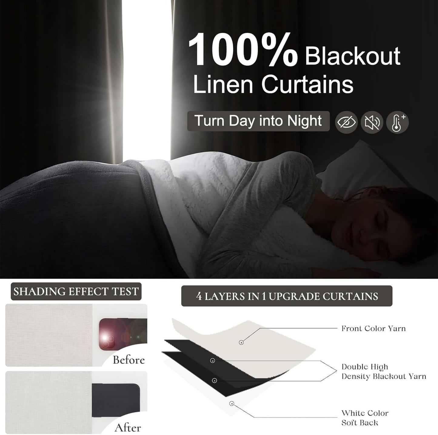 9ft Blackout Curtains Living Room 107 Inches Long 2 Panels, Linen Window Drapes for Bedroom 9 Foot Standard Curtain Length Viral Pinch Pleated with Hooks (40"x107") Noise Cancelling