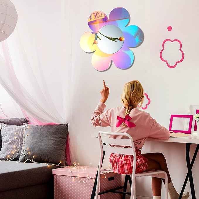 Irregular Wall Mirror Wavy Acrylic Rainbow Mirror Room Decor Aesthetic Mirrors Amorphic Vanity Retro Mirrors for Bedroom Living Room Bathroom Entryway Wall Decor ( Flower Style,12.6 x 11.6 Inches )