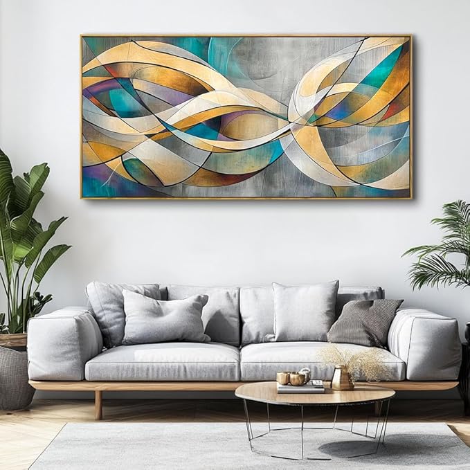 Abstract Wall Art - Framed Modern Canvas Painting for Living Room, Bedroom Home Office Decor, 40x20 Inch Ready to Hang