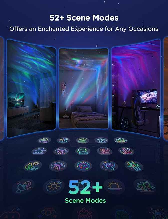 Govee Star Light Projector with 3 Aurora Flowing Effects, Works with Matter, Alexa and Google Assistant, 52 Scene Modes, 18 White Noise Options, LED Night Light Projector for Bedroom, Without Plug