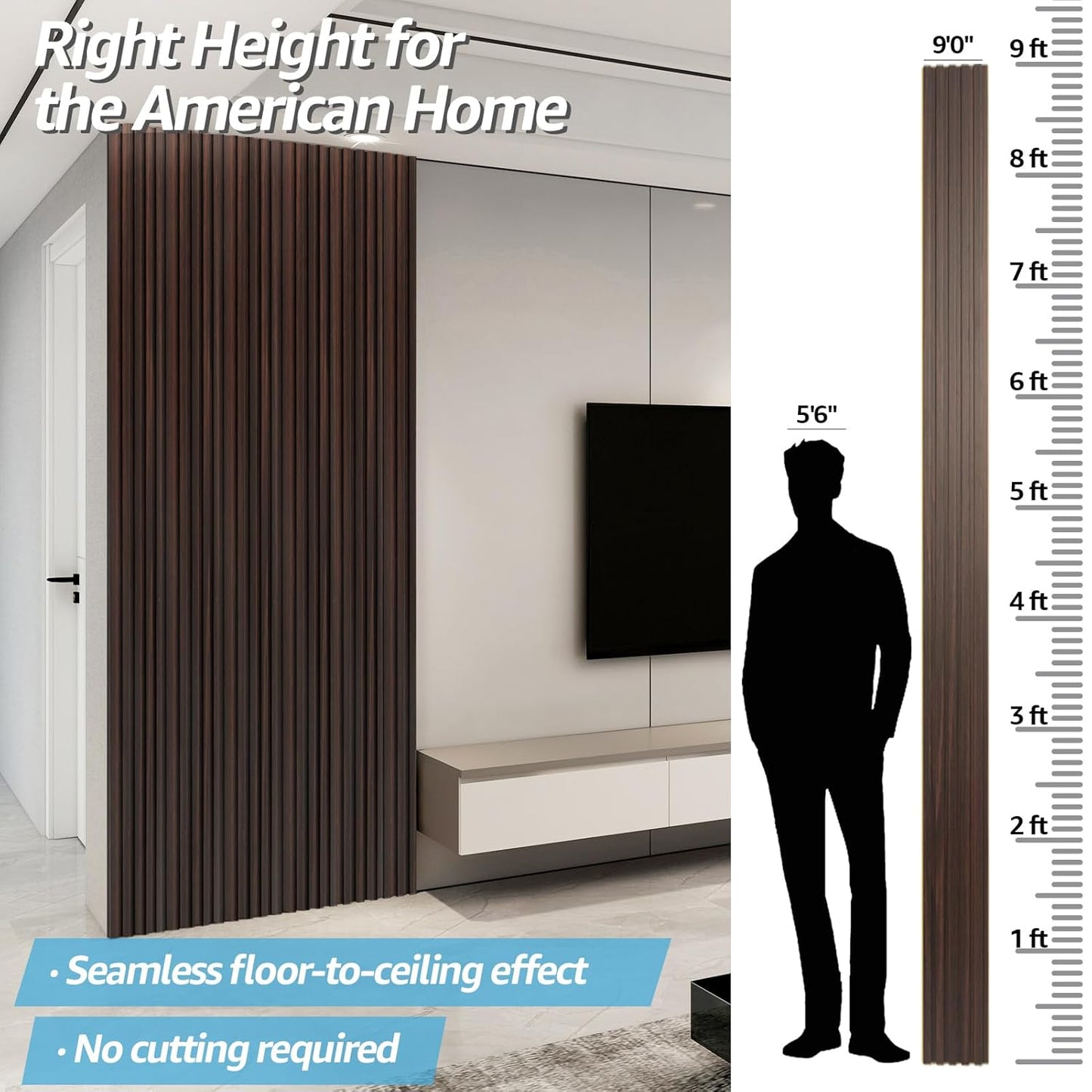 Art3d WPC Wainscoting Panels, 16-Pack 48 x 6 Inch 3D Wall Accents for Interior Wall Decor, Living Room, Bedroom, Black