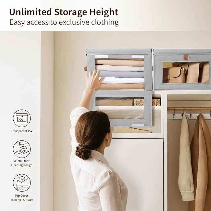 Small & Large Fabric Storage bins - Collapsible Storage Bins with Open Window, 4 Pack Closet Baskets for Shelves