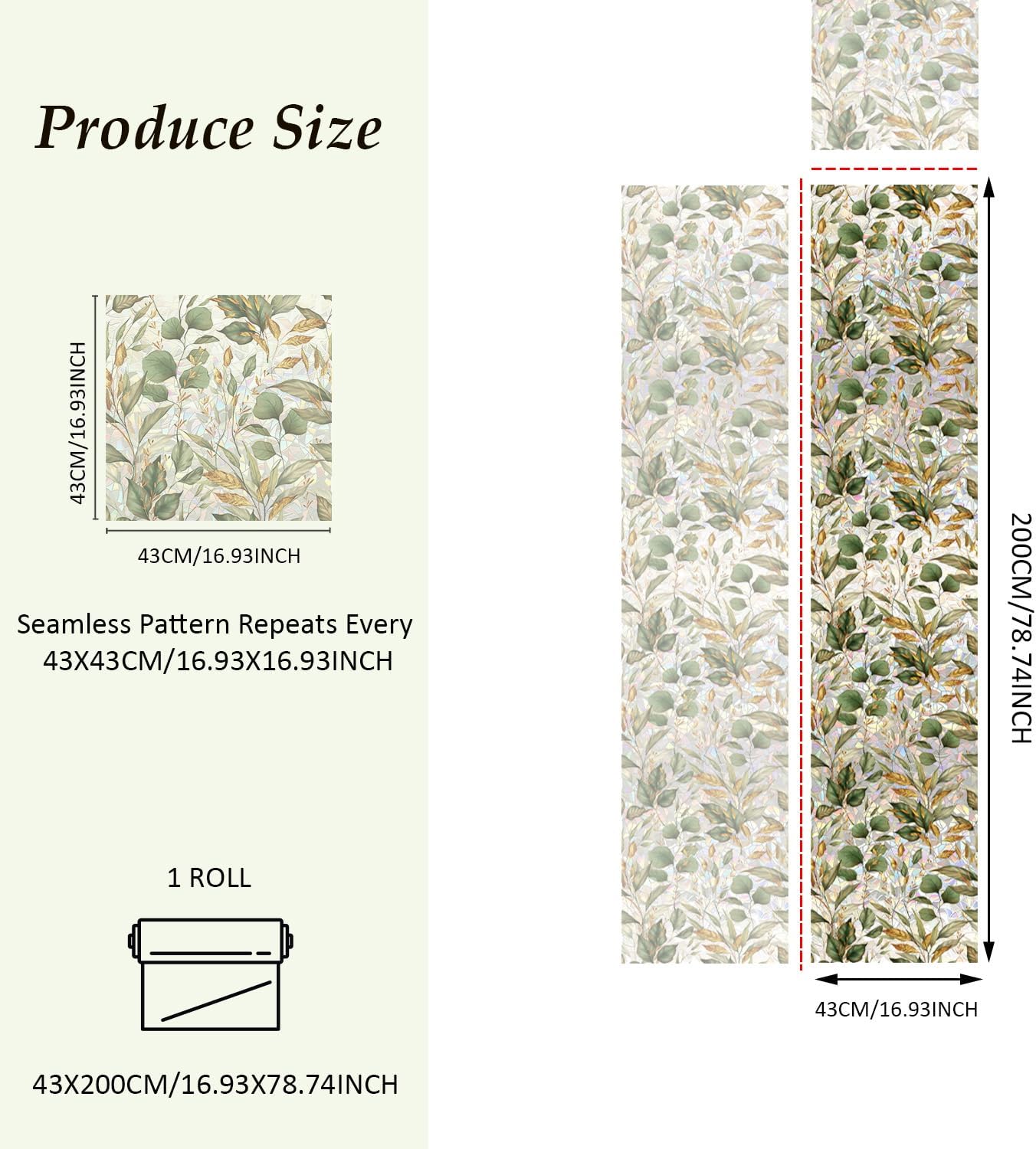 Rainbow Window Privacy Film with Tools, 3D Stained Glass Window Film, Spring & Autumn Leaves, 16.93" x 78.74"(43X200CM)