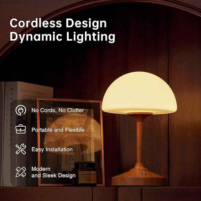 Mushroom Lamp Cordless Lamp Table Lamp,Outdoor Waterproof Shower Lamps,5000mAh Rechargeble Battery Operated Dimmable Touch Desk Lamps,LED Night Light for Bathroom Patio Camping Restaurant