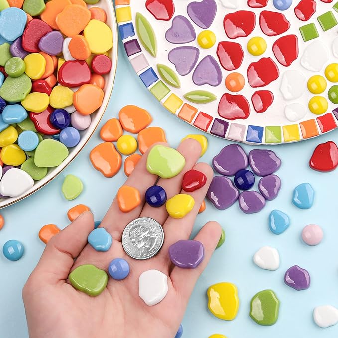 Youway Style Petal Mosaic Tiles for Crafts Bulk,1LB Mosaic Tiles Supplies,Flower Glass Tiles for Garden Decoration,DIY Glass Mosaic Crafts