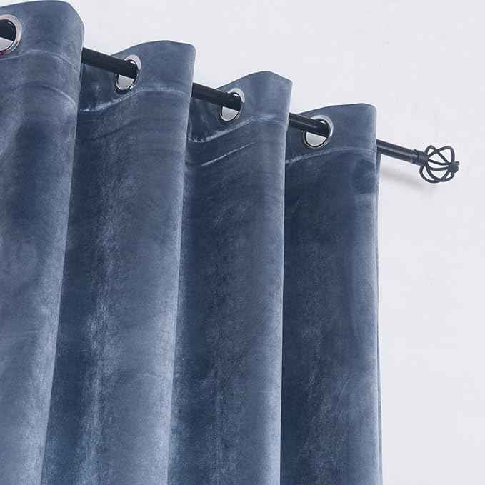 Cherry Home Super Soft Luxury Velvet Stone Blue Set of 2 Blackout Drapes Room Darkening Curtains Panel Grommet Drapery 52 by 84-Inch Dusty Blue(2 Panels) with Matching Tiebacks