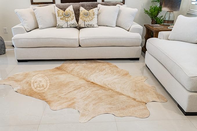Sunshine Cowhides 100% Genuine Exotic Beige Palomino Cowhide Rug - Modern Style Animal Skin Rug & Floor Carpet for Living Room, Bedroom, Kitchen & More - Extra Large (6x7-8 Ft.)