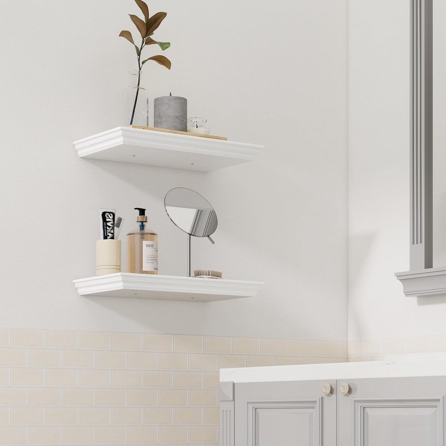 Floating Shelves for Wall, 16 Inch Wall Mounted White Hanging Shelf for Kitchen, Living Room, Office, Bedroom, Bathroom, Retro Vintage Wood Bookshelf for House Decor - Décor Diaries