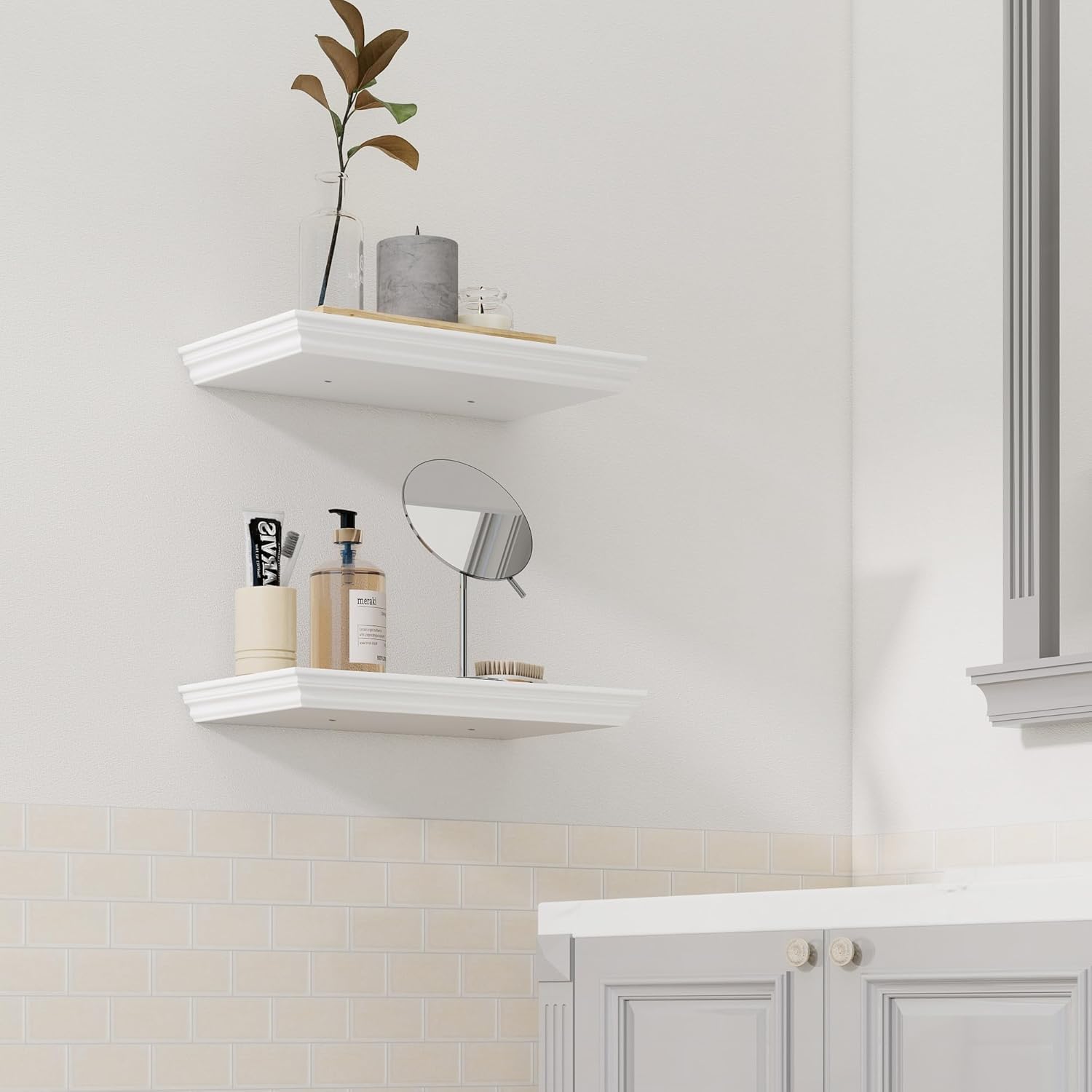 Floating Shelves for Wall, 16 Inch Wall Mounted White Hanging Shelf for Kitchen, Living Room, Office, Bedroom, Bathroom, Retro Vintage Wood Bookshelf for House Decor - Décor Diaries