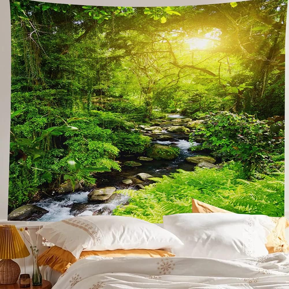 Llamazing Forest Creek Landscape Tapestry - Home Decor for Living Room and Bedroom - Magic Curtain (90.5''L70.8''W)