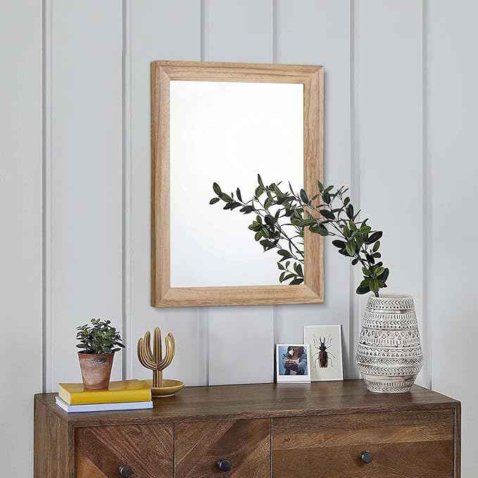 AAZZKANG Rustic Mirrors for Wall Rectangle Wooden Frame Hanging Mirror for Bedroom Bathroom Living Room Entryway Small