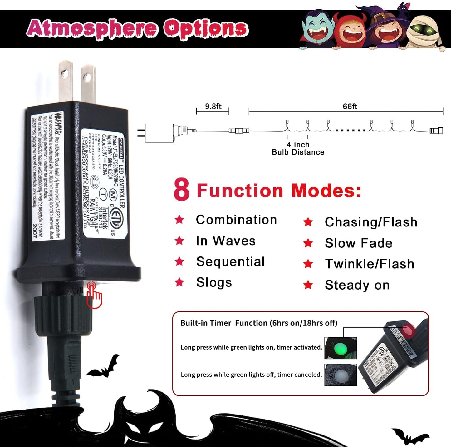 JMEXSUSS 200 LED Halloween Lights Indoor Outdoor, 66ft Connectable LED Red Christmas Lights Plug in, 8 Modes Red String Light for Halloween Tree Indoor Bedroom Garden Yard Porch House Decorations