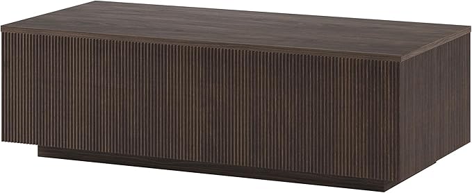Henn&Hart 48" Fluted Rectangular Low-Profile Coffee Table with Ribbed Base for Living Room, Family Room, or Office, Warm Brown