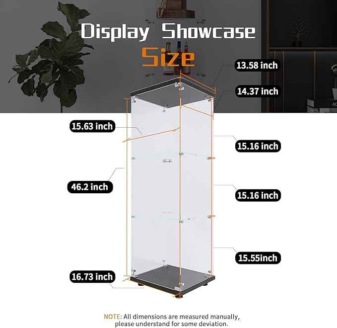 Beauty4U One-Door Glass Display Cabinet, Black Curio Cabinets for Living Room, Bedroom, Office, Collection Display, Quick Installation in 30 Mins, 3 Shelves Black Floor Standing Glass Bookshelf