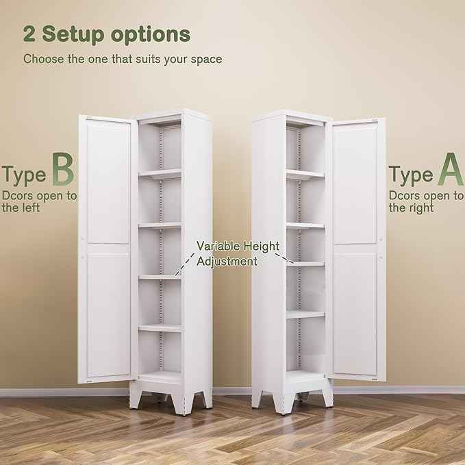 COFaR Tall Bathroom Storage Cabinet, Metal Farmhouse Narrow Slim Cabinet with Adjustable Shelves Barn Door for Bathrooms, Kitchens, Entrances Living Room (White)