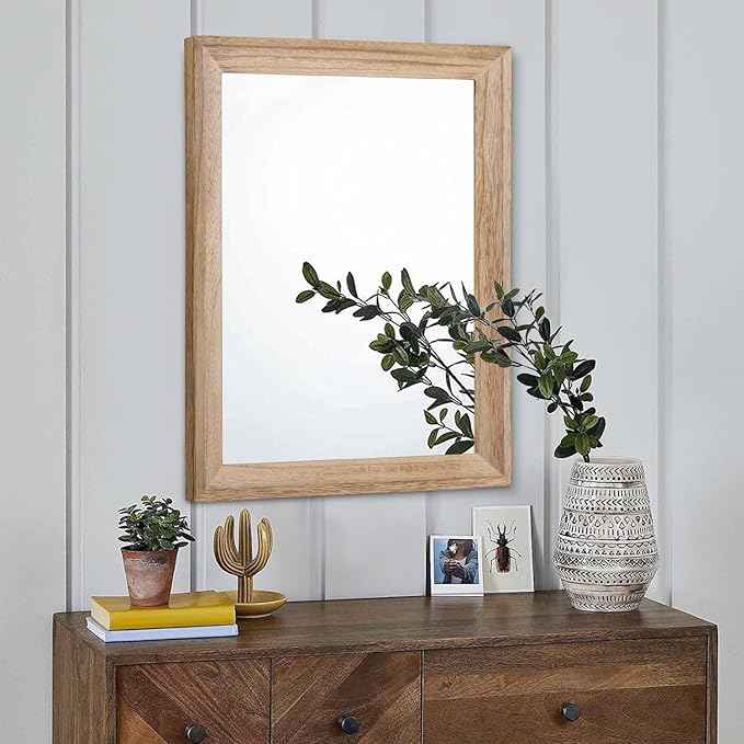 AAZZKANG Rustic Mirrors for Wall Rectangle Wooden Frame Hanging Mirror for Bedroom Bathroom Living Room Entryway Large 20"x16"