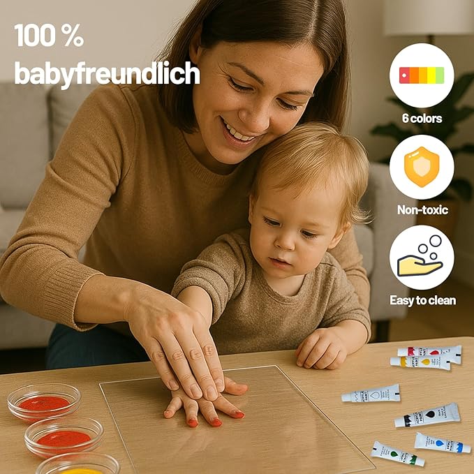 80S Family Handprint Kit, Handprint Art Craft DIY Kit, Baby Hand Print Gift for New Moms, Parents, Grandparents, 6 Safe, Non-Toxic Paints, Ideal for Mother's Day, Father's Day, Anniversary & More