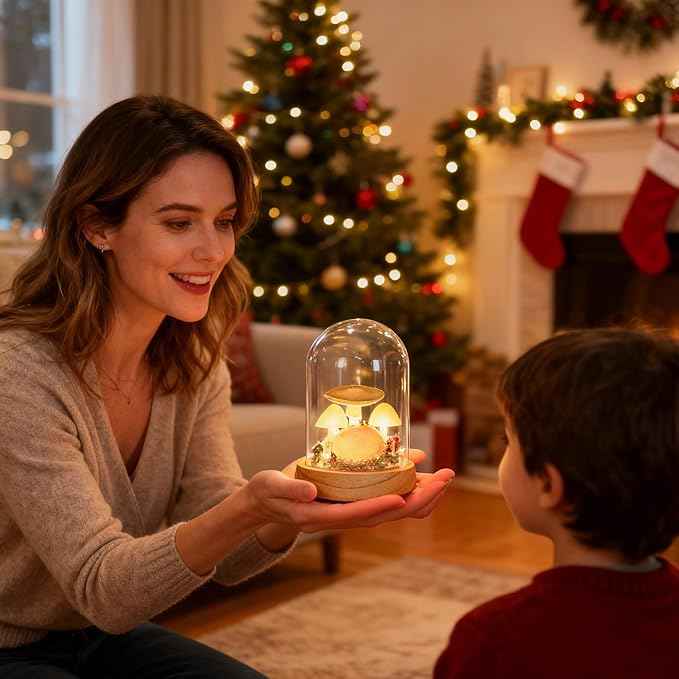 QUELIEN Mushroom Lamp,Mothers Day Mom Gifts for Mom,Light Up Mushroom in Glass Dome,Birthday Party Decorations,Ideal Birthday Gift,GirlfriendGift