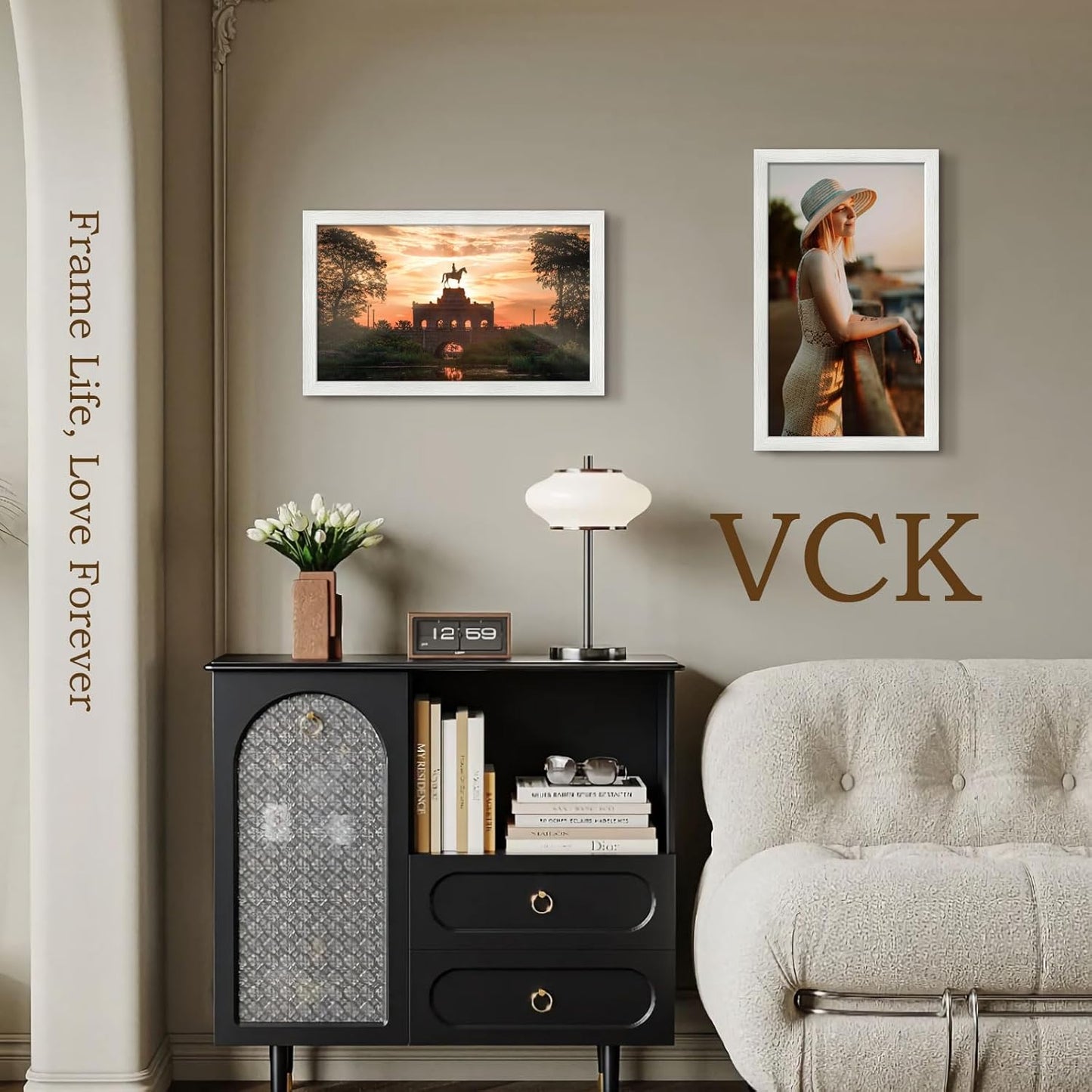 VCK 14x24 Picture Frame Set of 3, White Solid Wood Poster Frames, Textured Exclusive Wall Gallery Frame