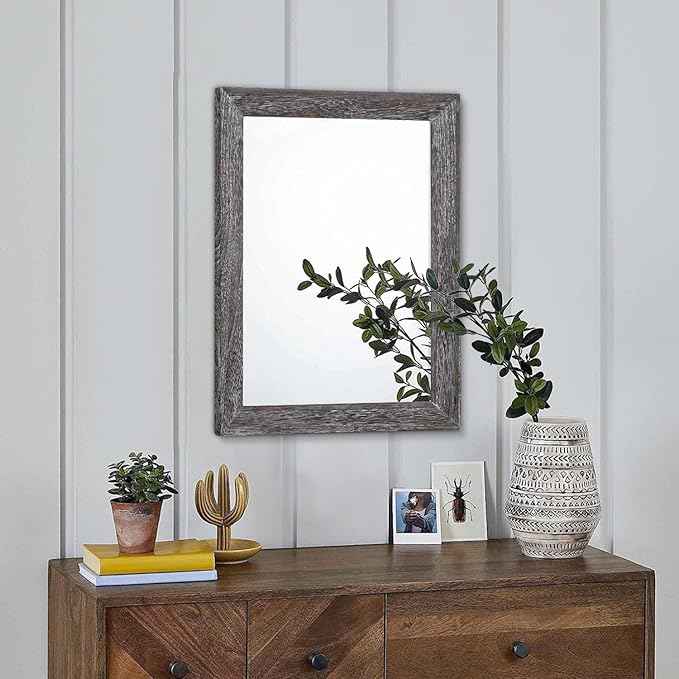AAZZKANG Wall Mirror with Rectangle Wood Frame Rustic Decorative Hanging Mirrors for Bedroom Bathroom Living Room Home Office Small
