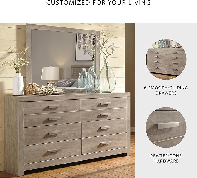 Signature Design by Ashley Culverbach Coastal 6-Drawer Dresser and Mirror with Anti-Tipping Restraint, Gray