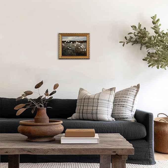 uniro Vintage Gold Framed Wall Art for Home Decor, Moody Wildflower Landscape Oil Painting Bathroom Wall Decor, Classic Dark Autumn Vintage Art Prints, Landscape Wall decor Aesthetic Picture for Bedroom Gallery Office Desktop d ecor- 8x10Inch