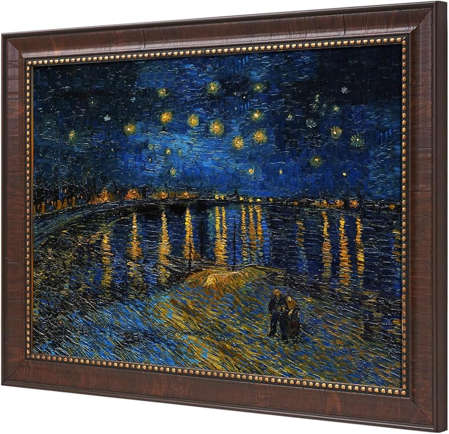 DECORARTS - Vincent Van Gogh Starry Night Over The Rhone Framed Wall Art, Giclee Print with Antique Brown Frame for Living Room or Dining Room Decor, Picture Size 20x16 Total 23x19 Made in USA