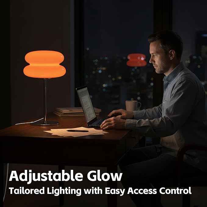 Bedroom Mushroom lamp, Medieval Modern Bedside Table lamp, dimmable Retro Egg Tart Headlight, Unique Home Mushroom Decoration Aesthetic Lovely Living Room Desk lamp (Orange)