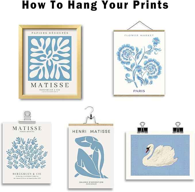 16 PCS Blue Wall Art Decor, Matisse Gallery Wall Prints for Bedroom, Light blue posters for Room Aesthetic, Collage Kit Pictures for Living Room, Teen Girls Dorm Home Artwork