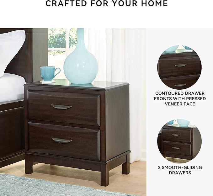 Signature Design by Ashley Vanmore Contemporary 2-Drawer Nightstand with Felt-Lined Top Drawer, Dark Brown